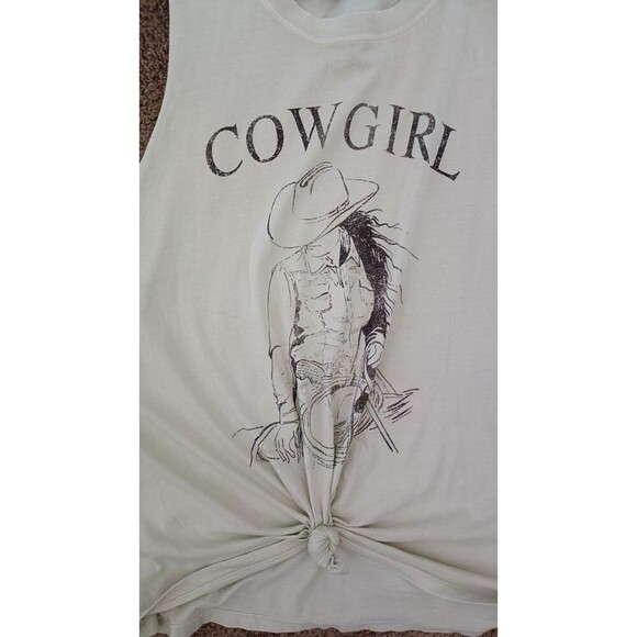 Forever 21 Cowgirl T-shirt Size 1X Sleeveless Pastel Green Rodeo Western Muscle - Picture 5 of 5